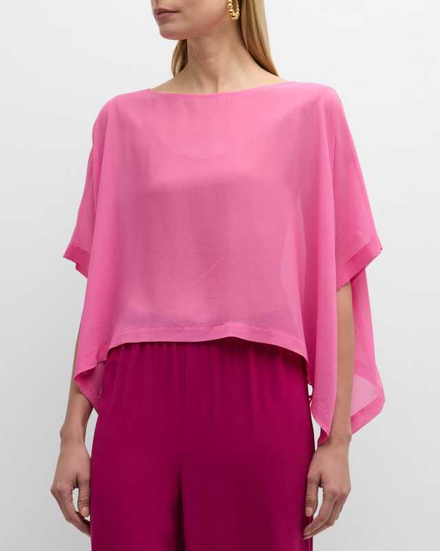 Bateau-Neck Handkerchief Georgette Poncho